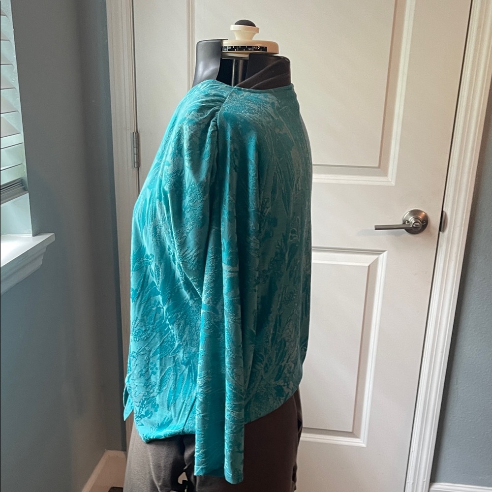Chico's Teal V-Neck Tie-Front Floral Top - Picture 2 of 6